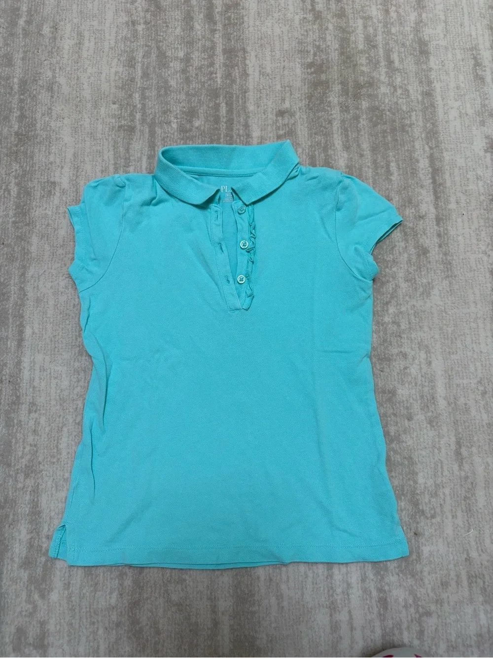 The Children's Place Aqua/teal Polo Top with ruffle trim. Size M (7-8)